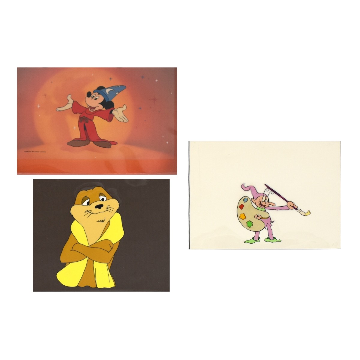 Three Animation Artworks Mickey the Magician etc