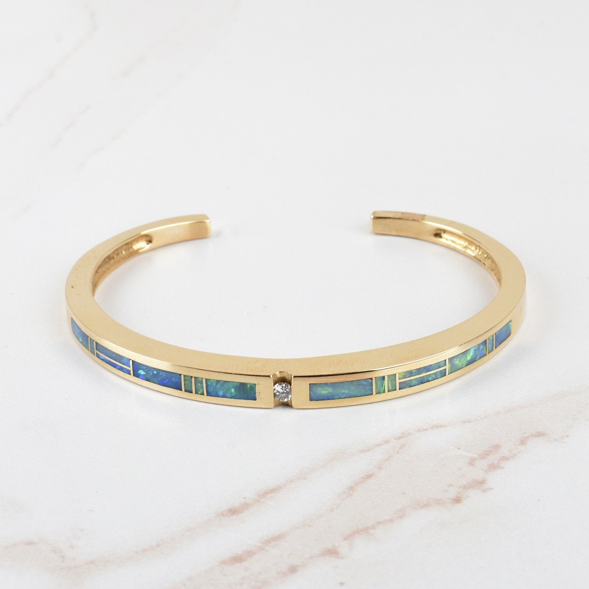 Black Opal, Diamond and 14K Bangle