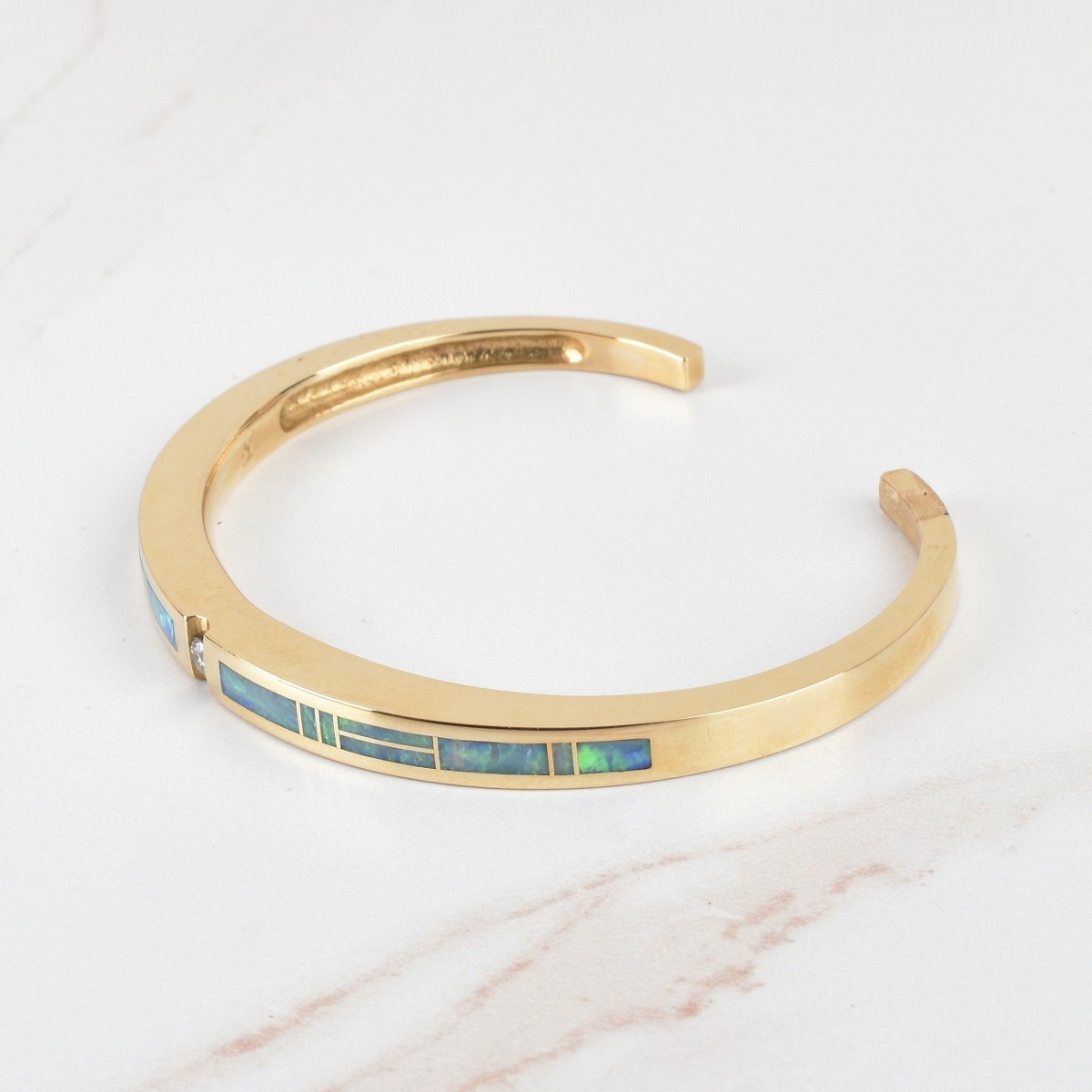 Black Opal, Diamond and 14K Bangle