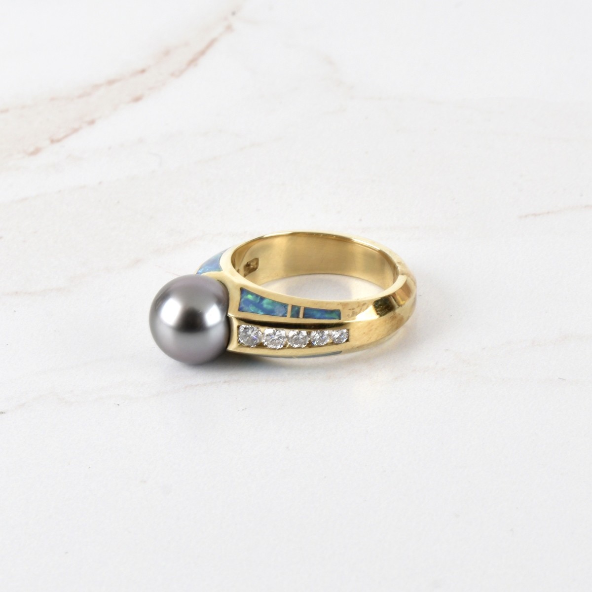 Diamond, Pearl, Opal and 14K Ring