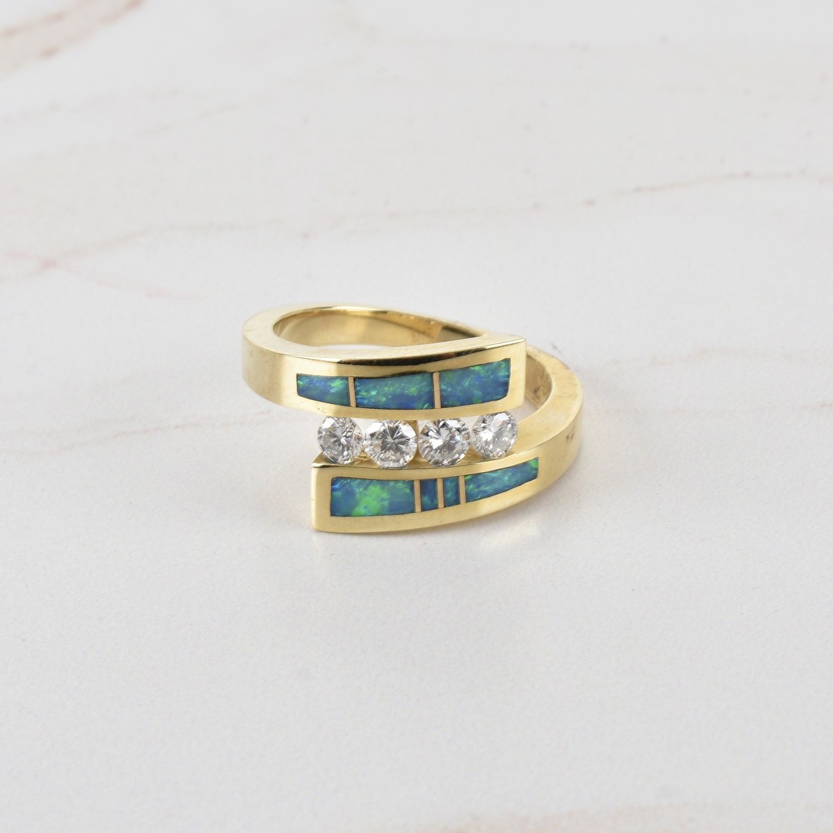 Black Opal, Diamond and 14K Ring