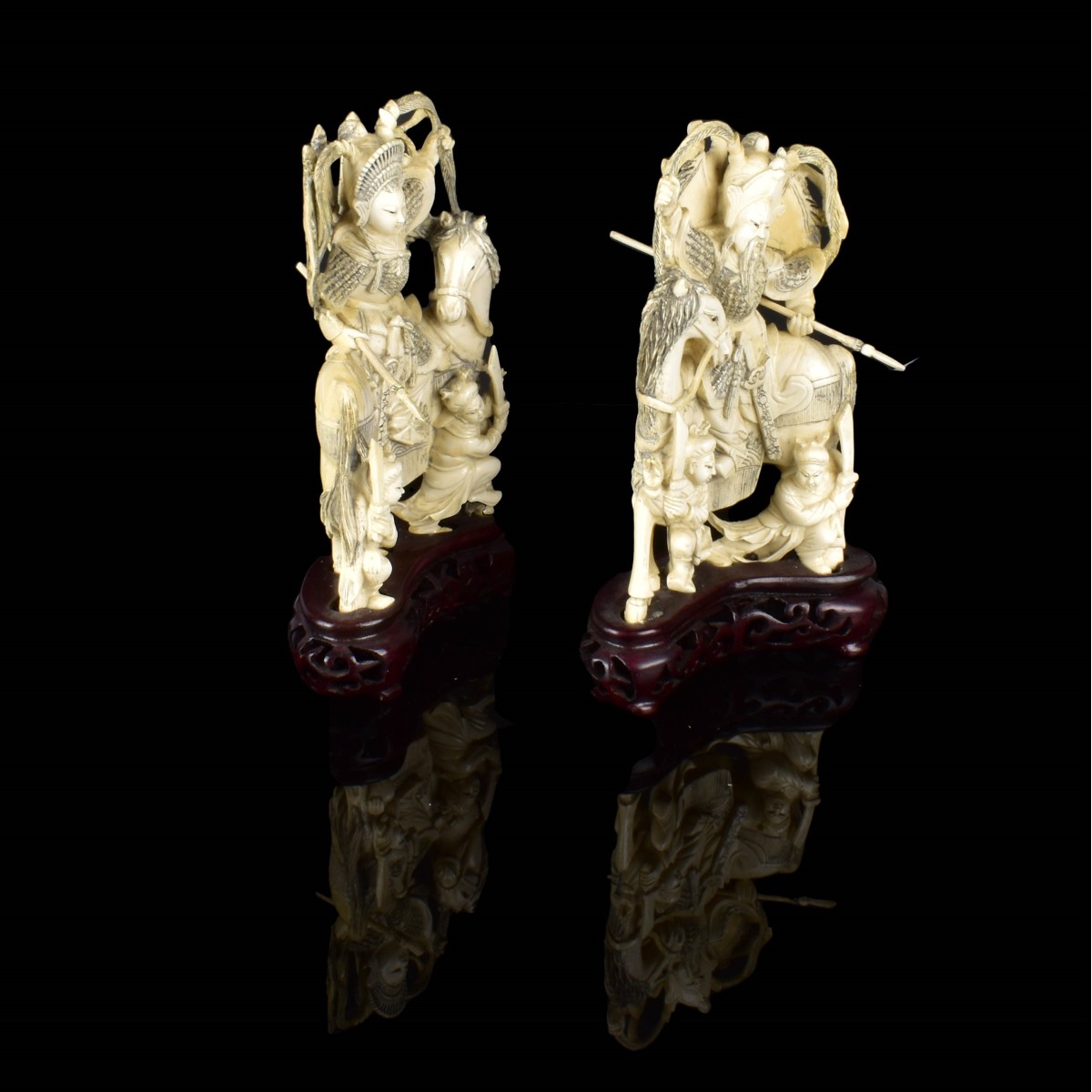 Pair of Chinese Carved Warriors on Horseback