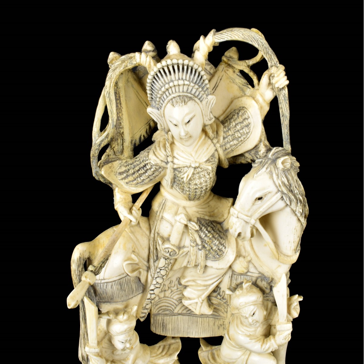 Pair of Chinese Carved Warriors on Horseback