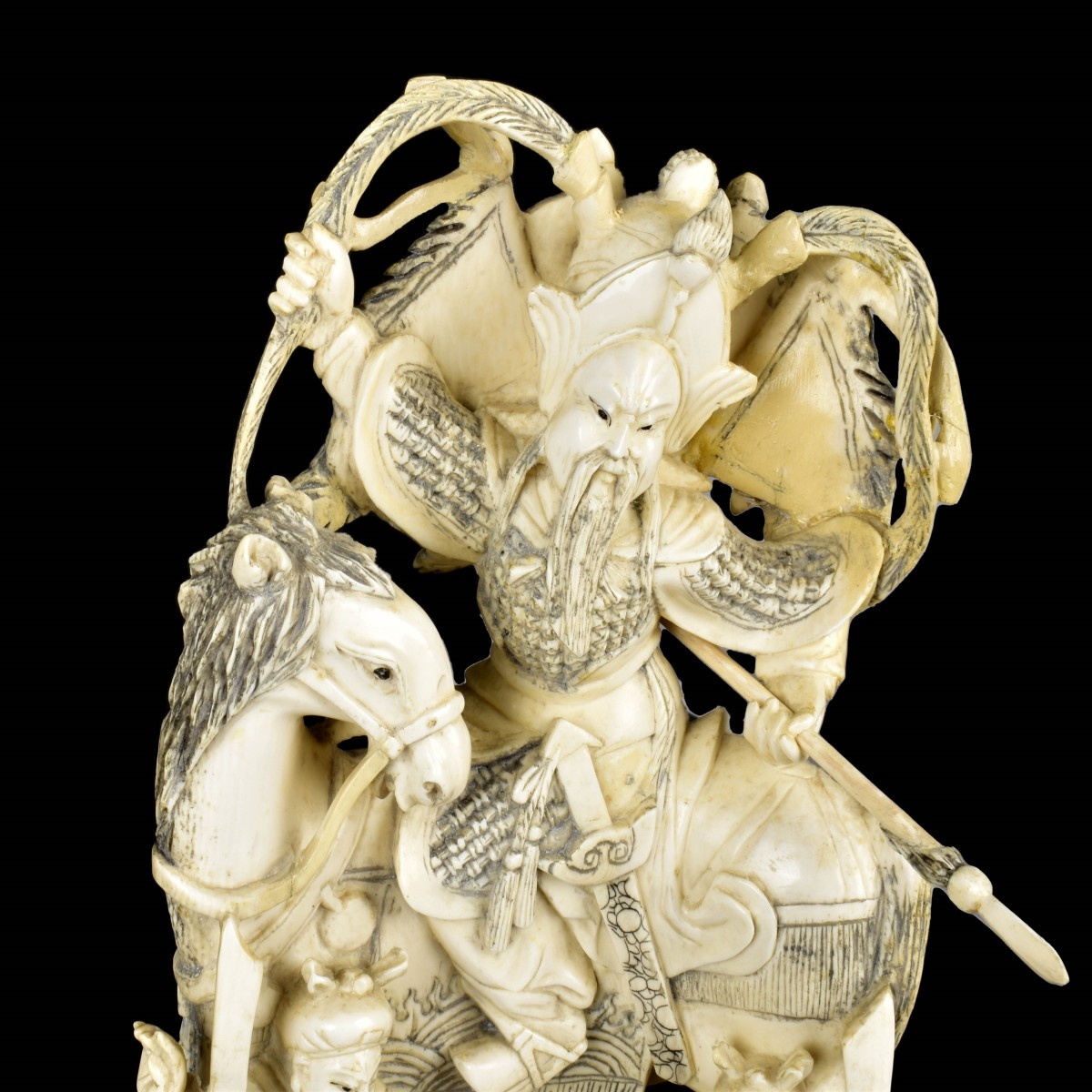 Pair of Chinese Carved Warriors on Horseback