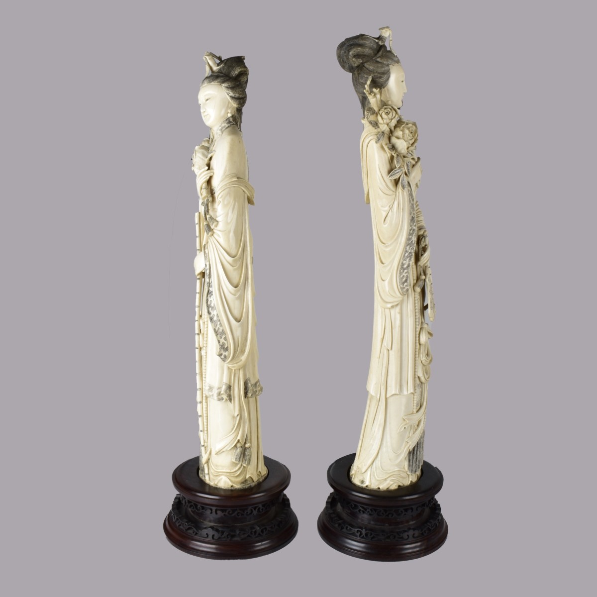Pair of Large Chinese Tusk Figurines