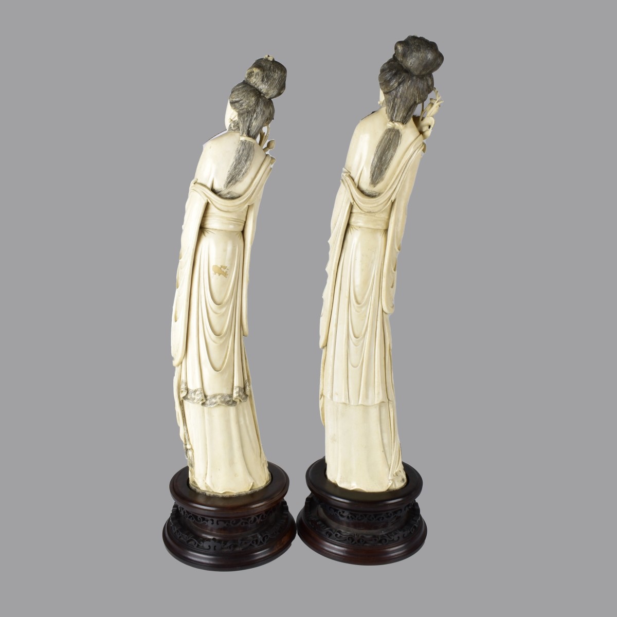 Pair of Large Chinese Tusk Figurines