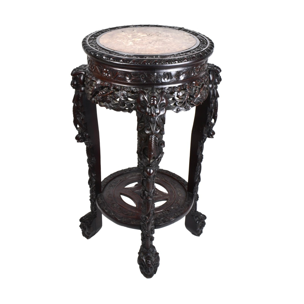 Chinese Carved Hardwood Marble Top Stand