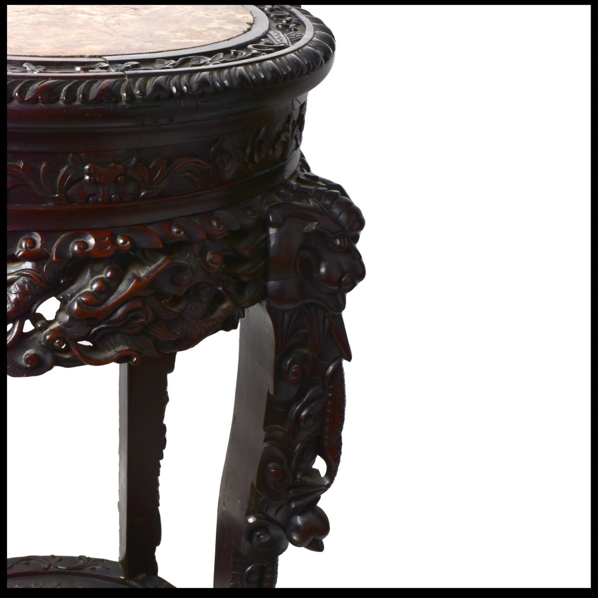 Chinese Carved Hardwood Marble Top Stand