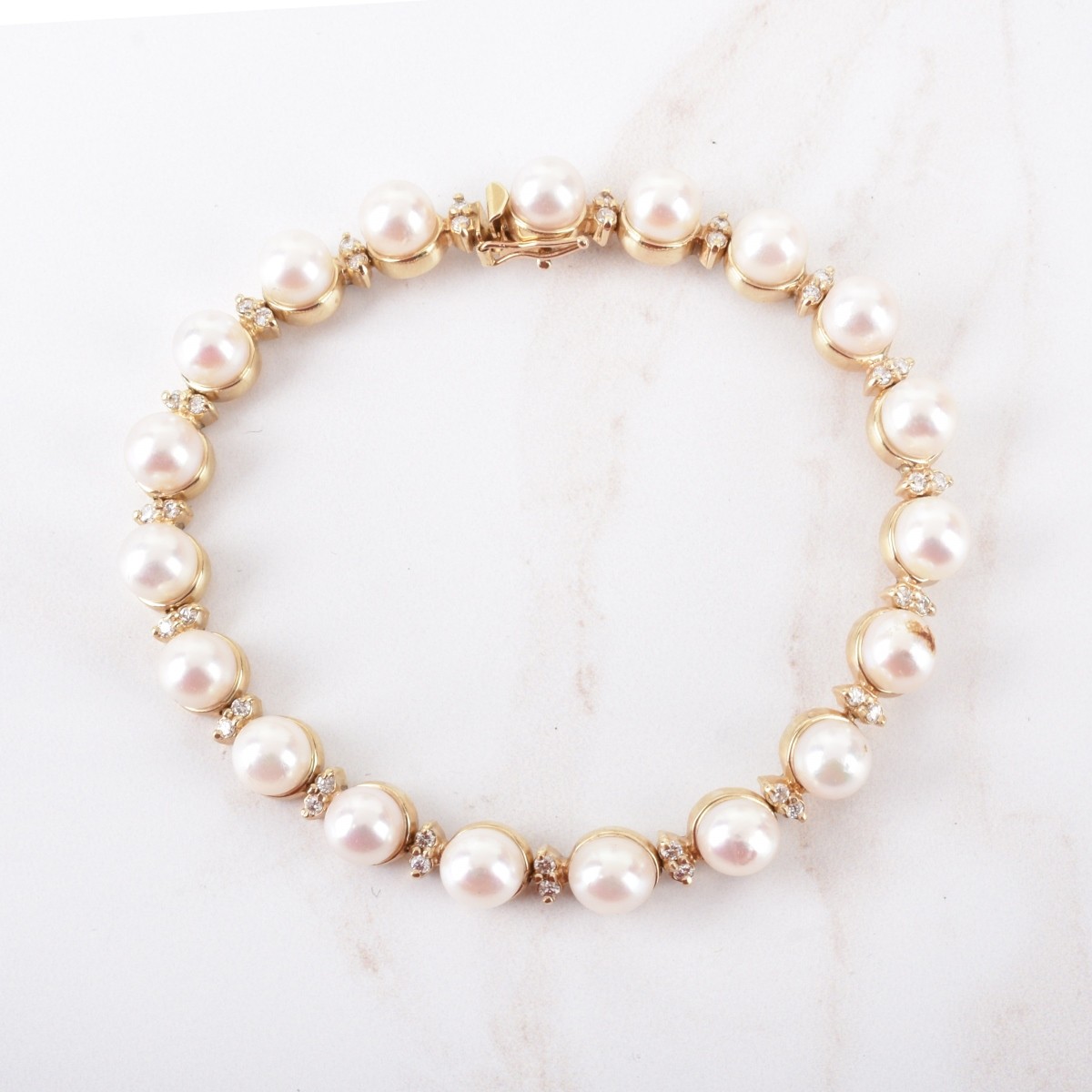 Pearl, Diamond and 14K Bracelet