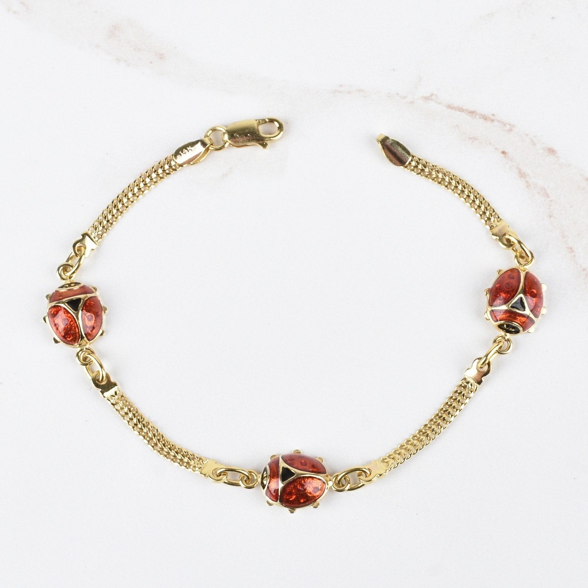 14K and Enamel Lady Bug Bracelet