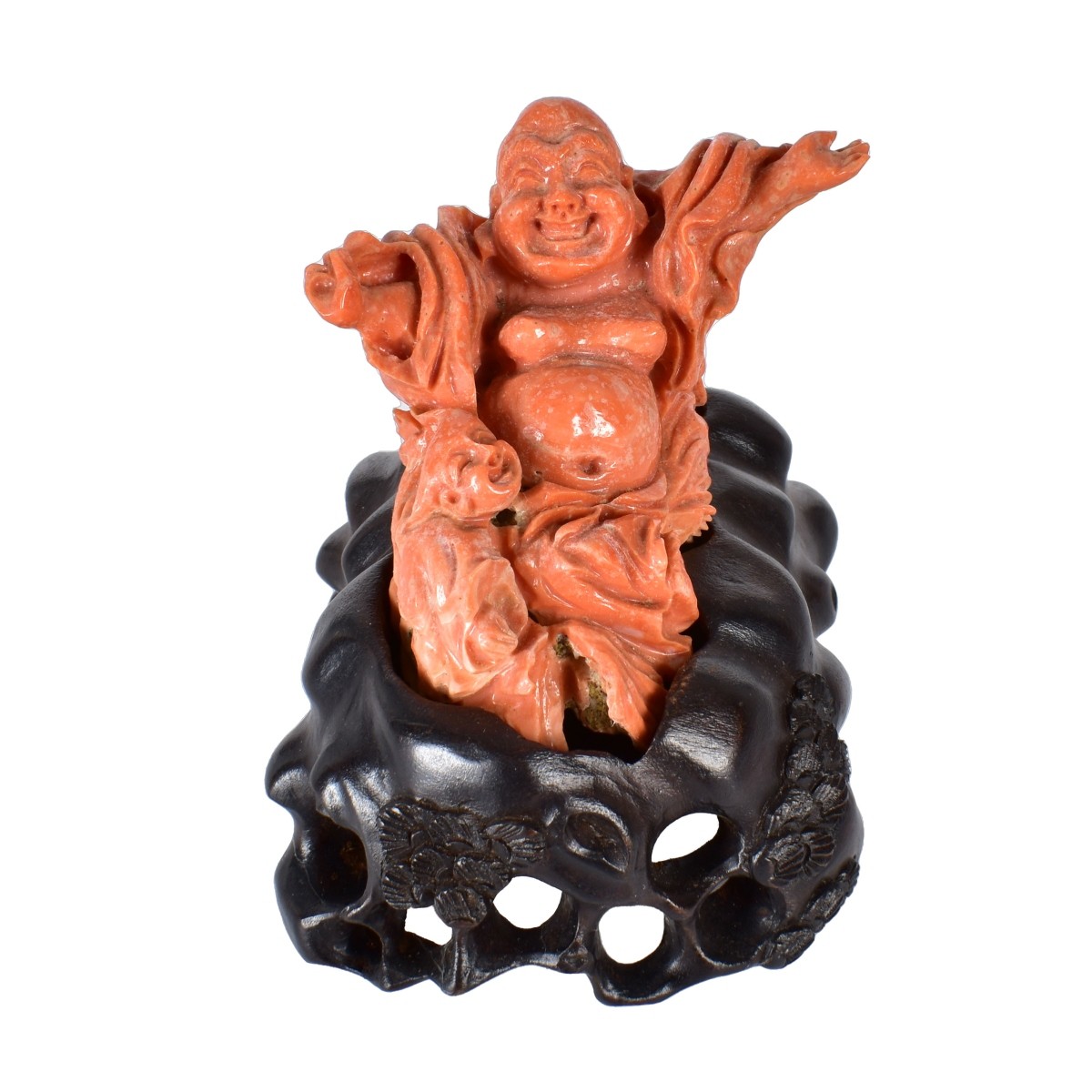 Chinese Carved Coral Buddha Figurine