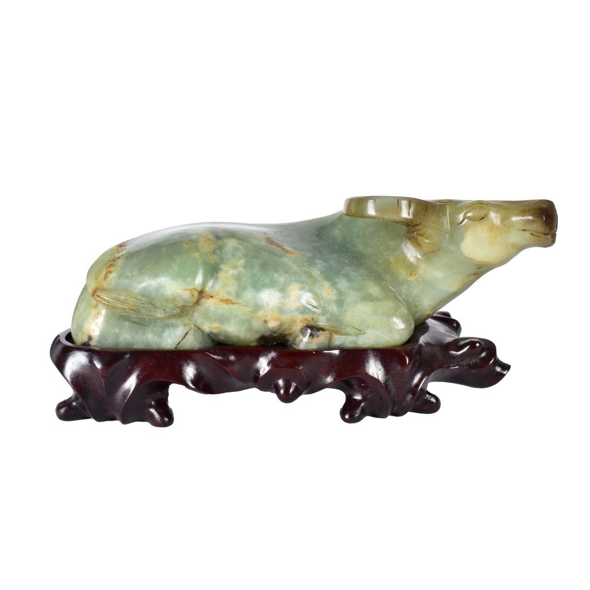 Chinese Carved Jade Reclining Ox Figurine