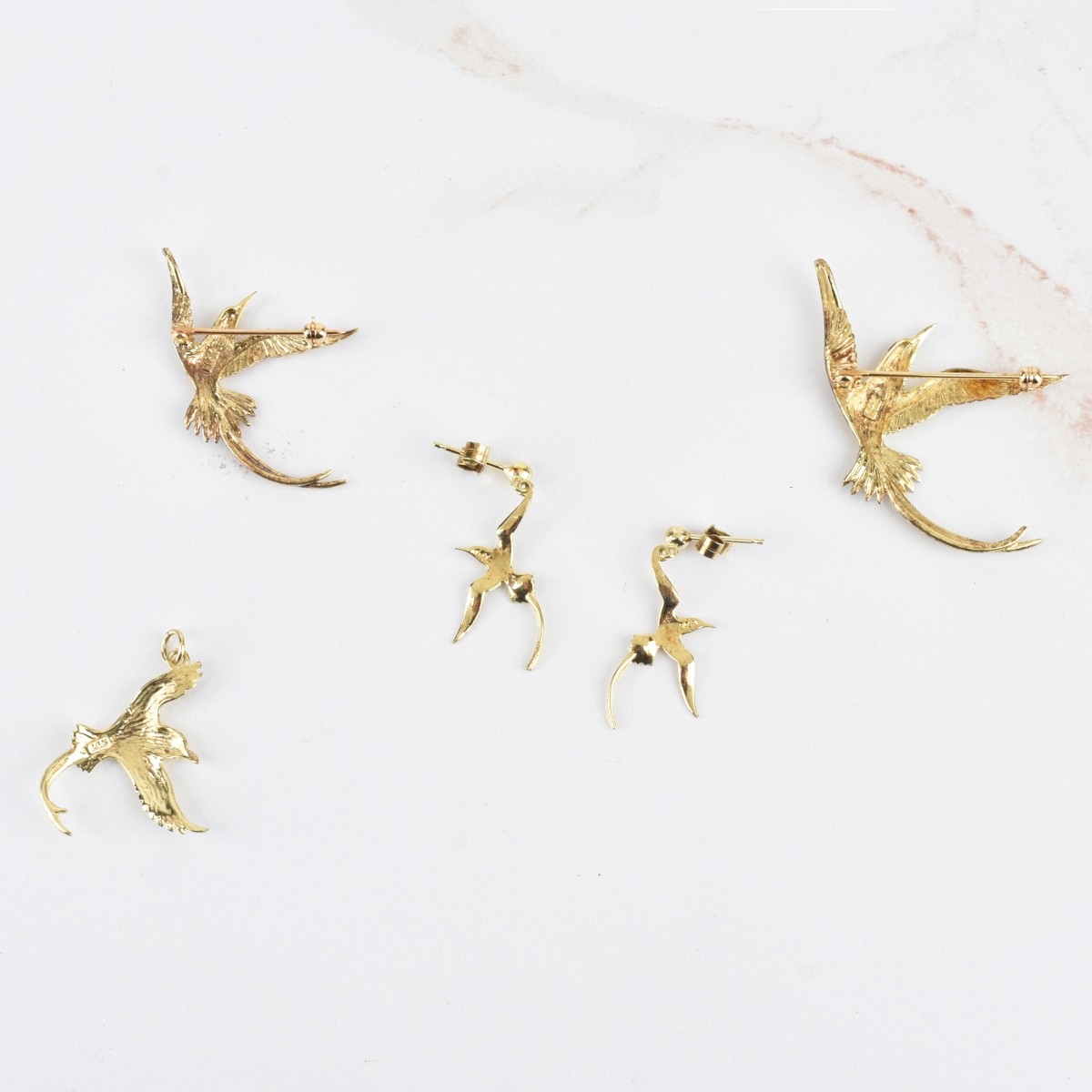 Five Piece 14K Bird Jewelry Lot