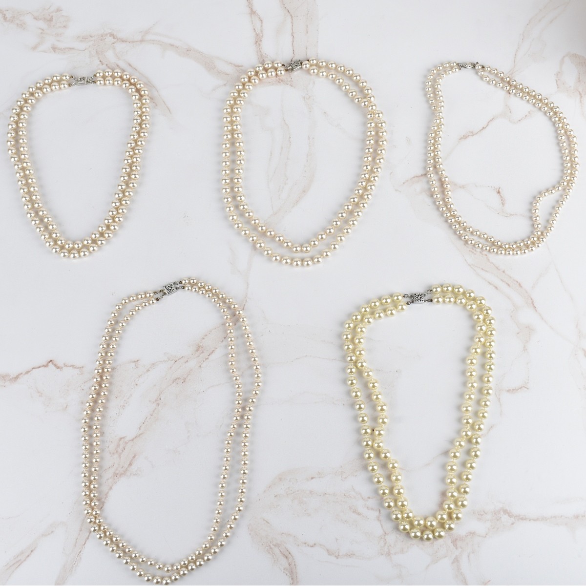 Five Majorca Pearl and Silver Necklaces