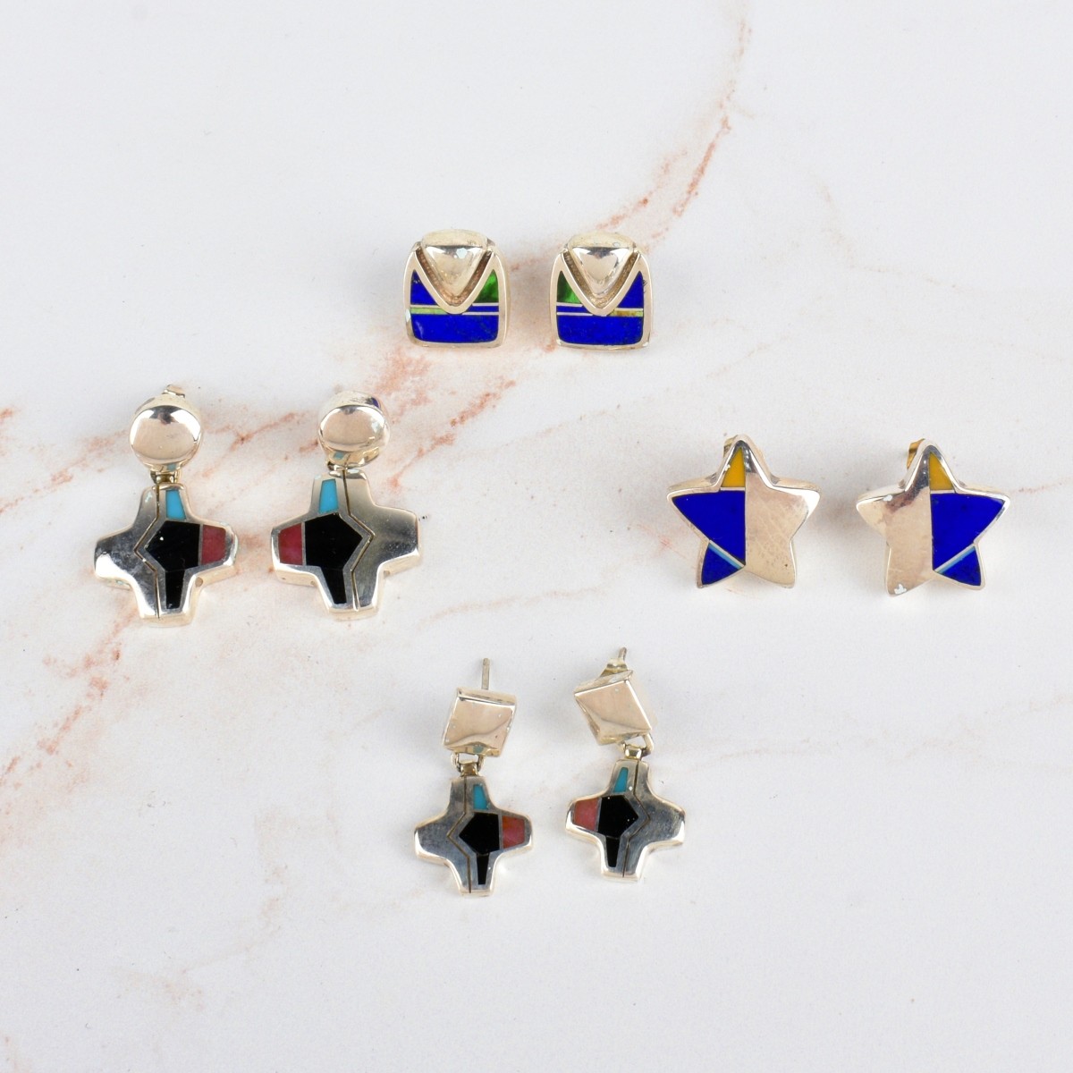 Four Pair Sterling and Enamel Earrings