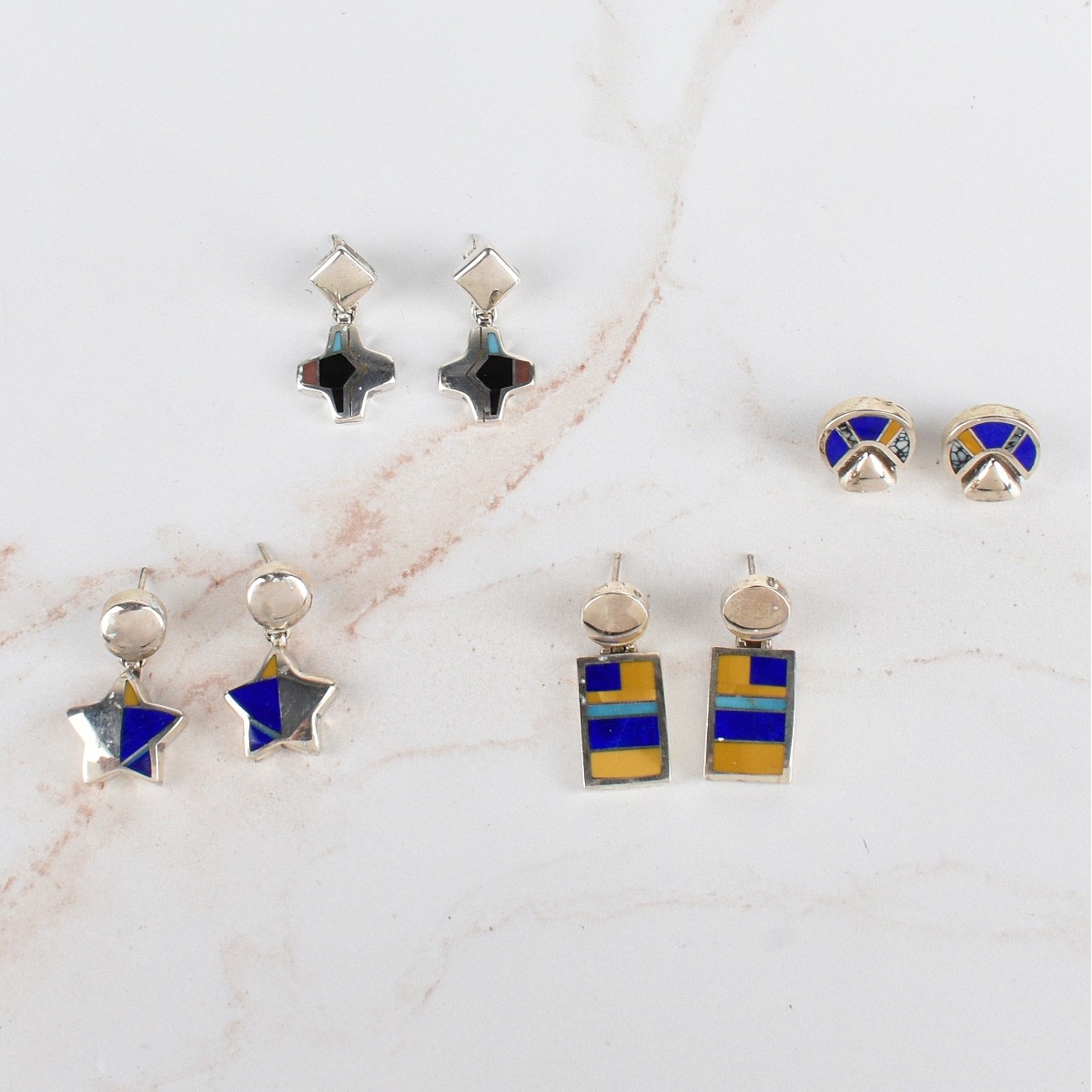 Four Pair Sterling and Enamel Earrings