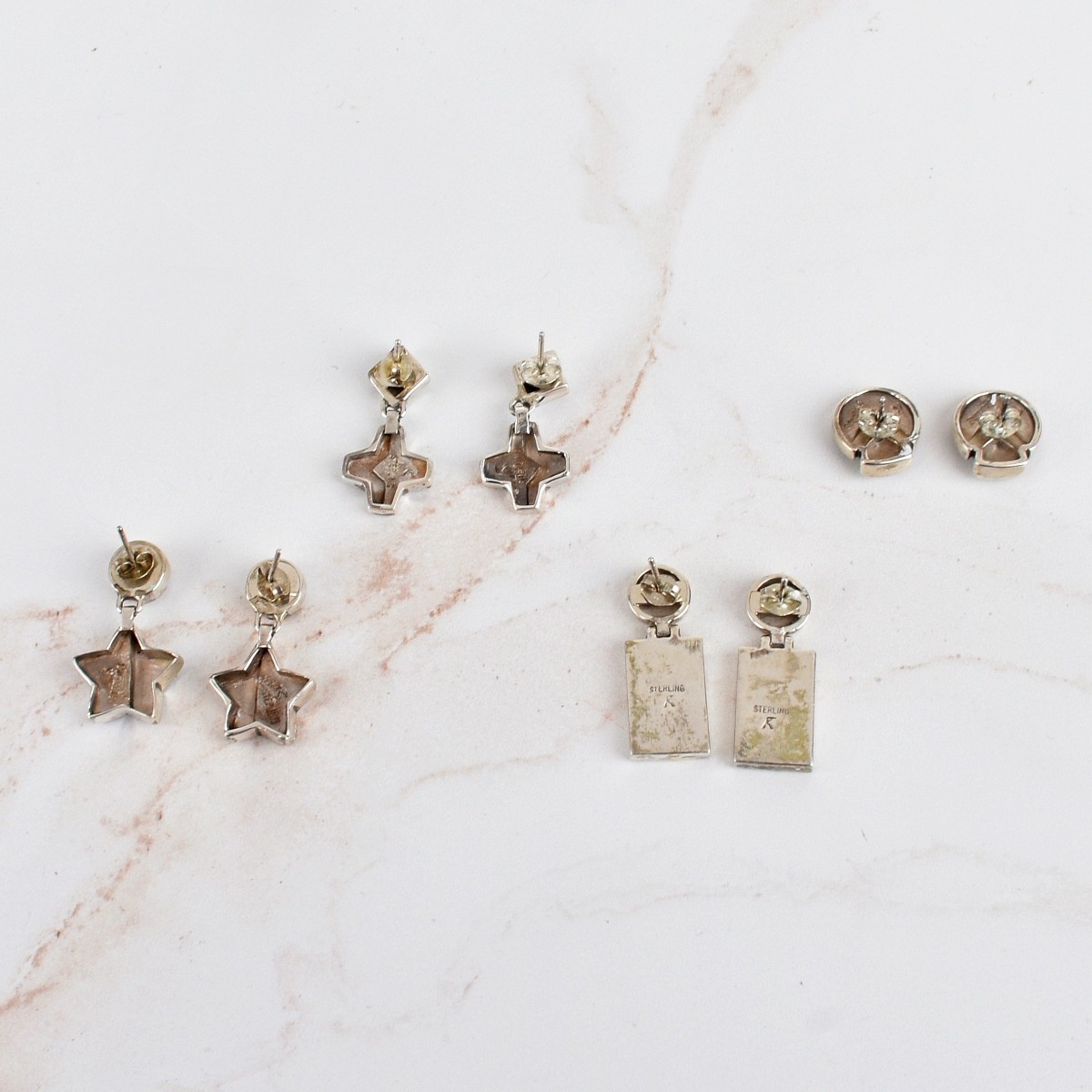 Four Pair Sterling and Enamel Earrings