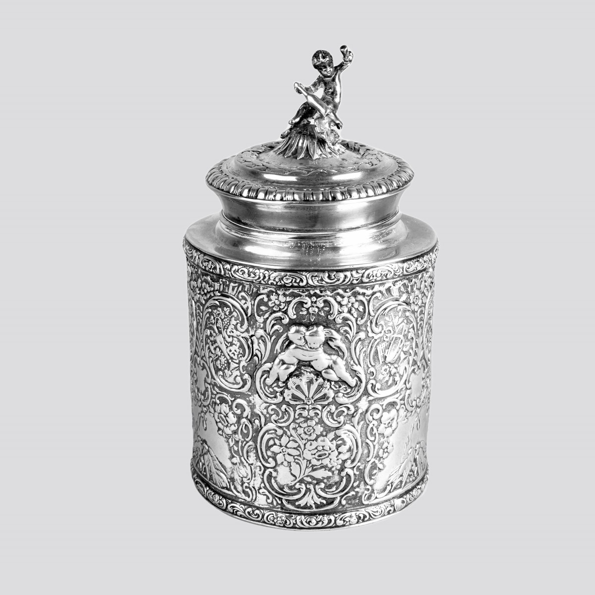 German 800 Repousse Silver Tea Caddy