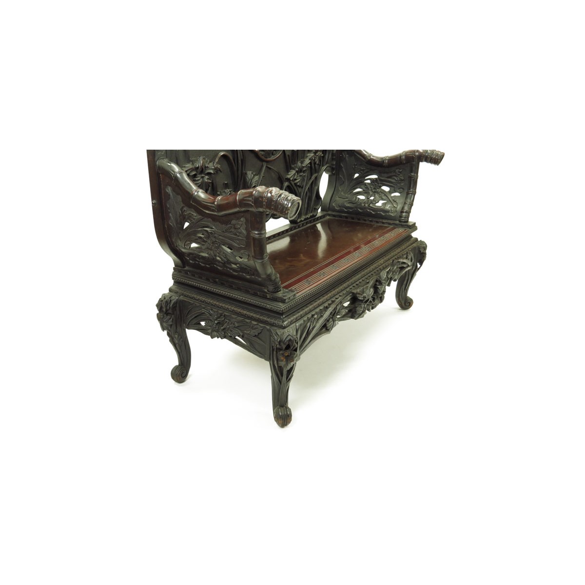 Japanese Richly Carved Hardwood Bench