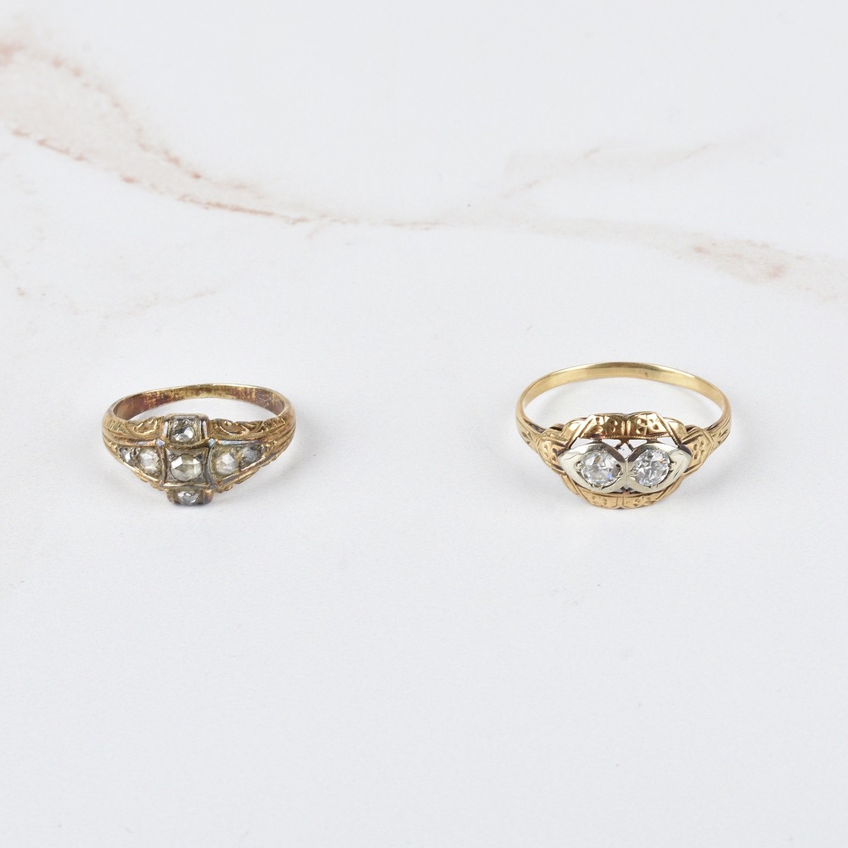 Two Diamond and 14K Rings