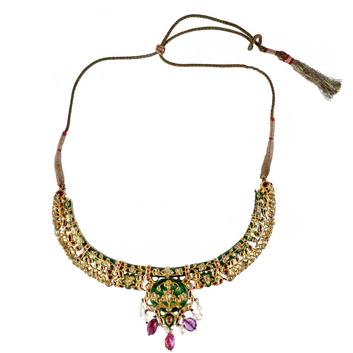 Mughal style Gemstone, Enamel and Gold Necklace