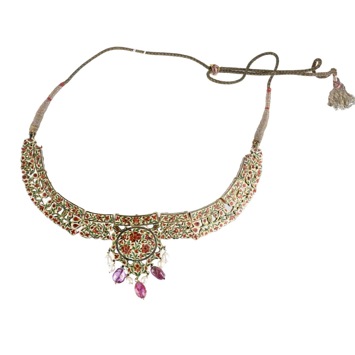 Mughal style Gemstone, Enamel and Gold Necklace