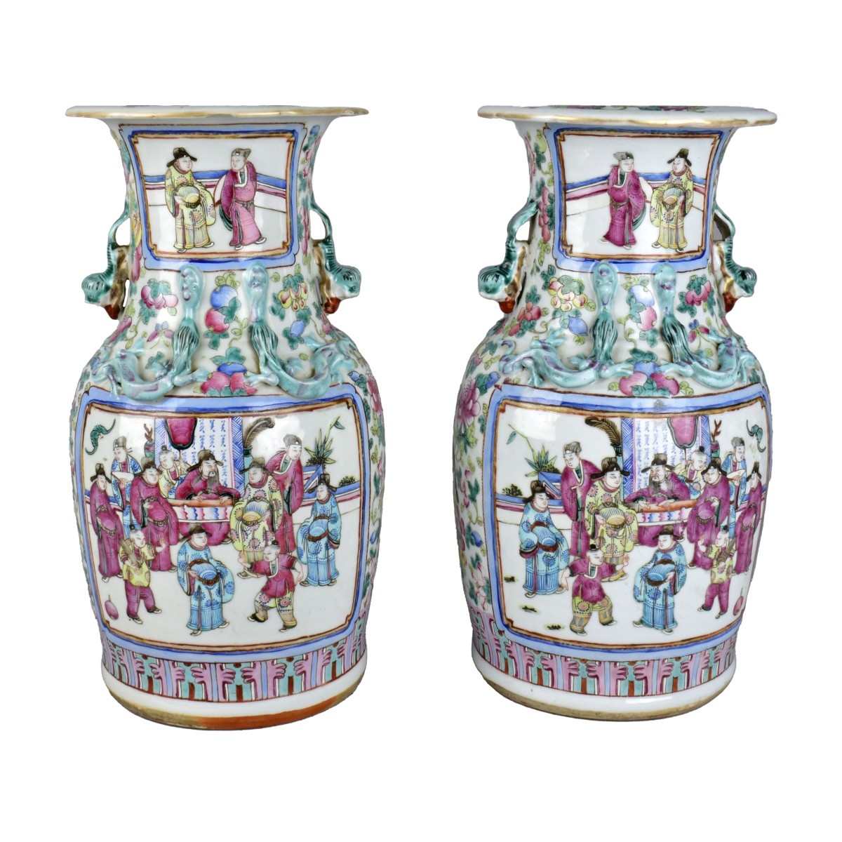 Pair of Chinese Export Rose Medallion Vases