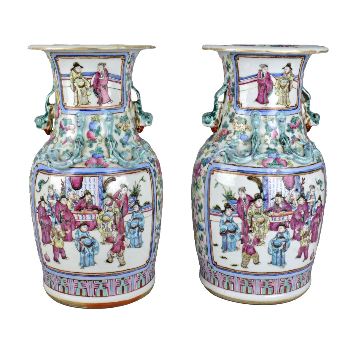 Pair of Chinese Export Rose Medallion Vases