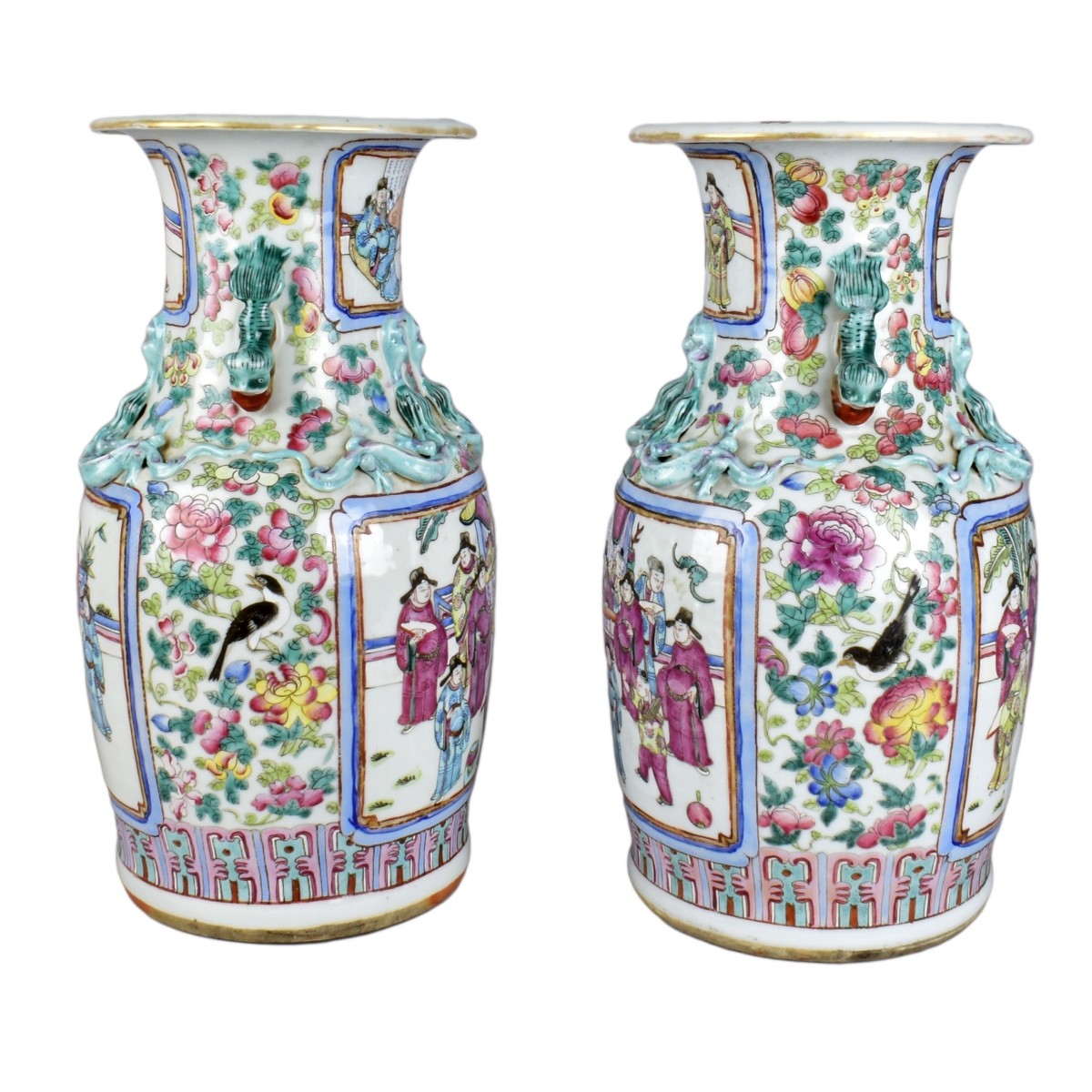 Pair of Chinese Export Rose Medallion Vases