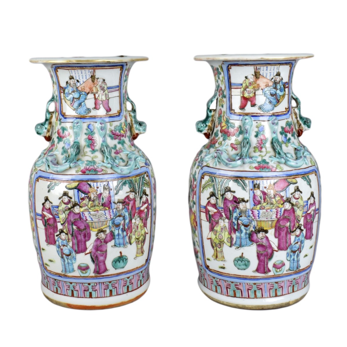 Pair of Chinese Export Rose Medallion Vases