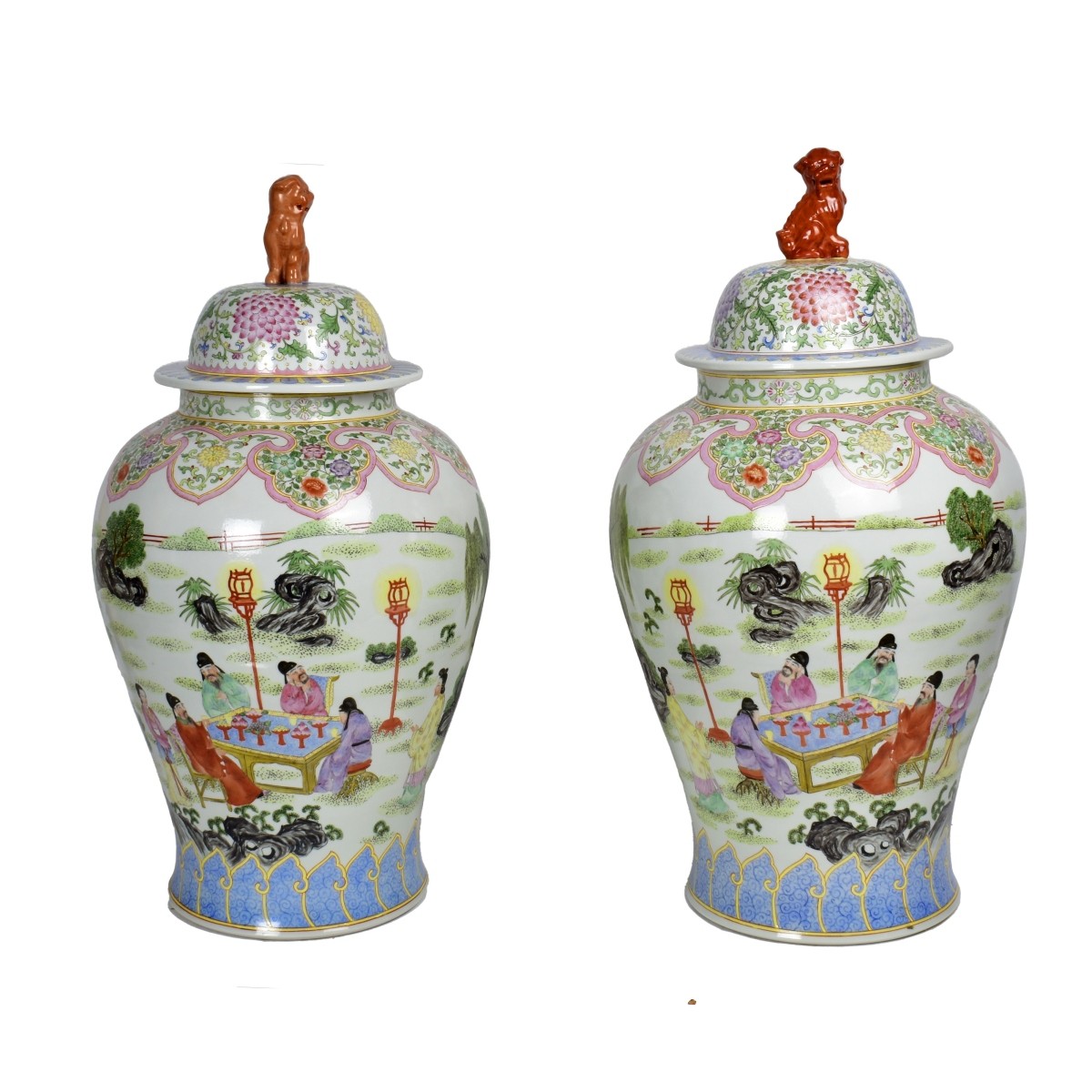 Pair of Large Chinese Covered Jars