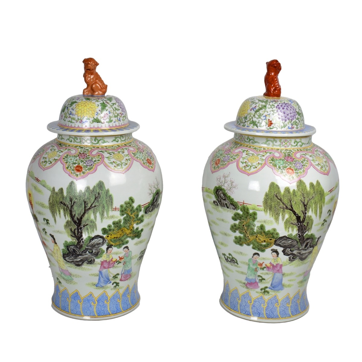 Pair of Large Chinese Covered Jars