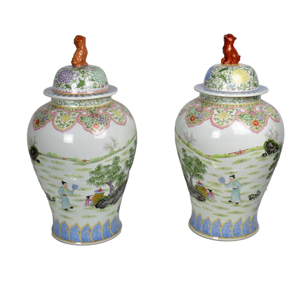 Pair of Large Chinese Covered Jars