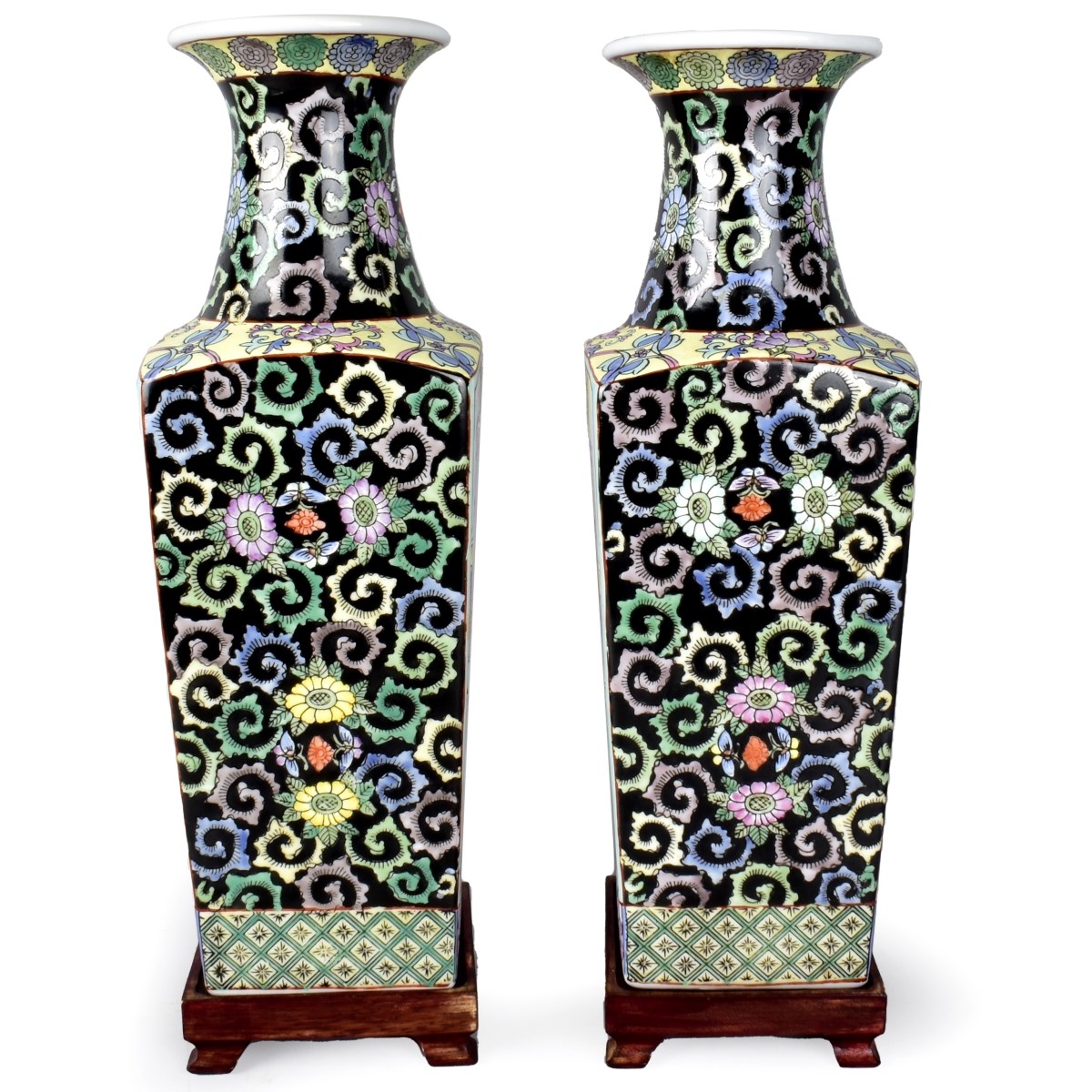 Pair of Chinese Famille Noir Vases