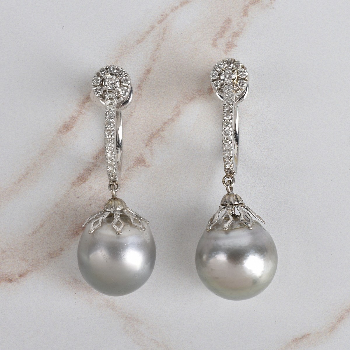 Pearl, Diamond and 14K Earrings