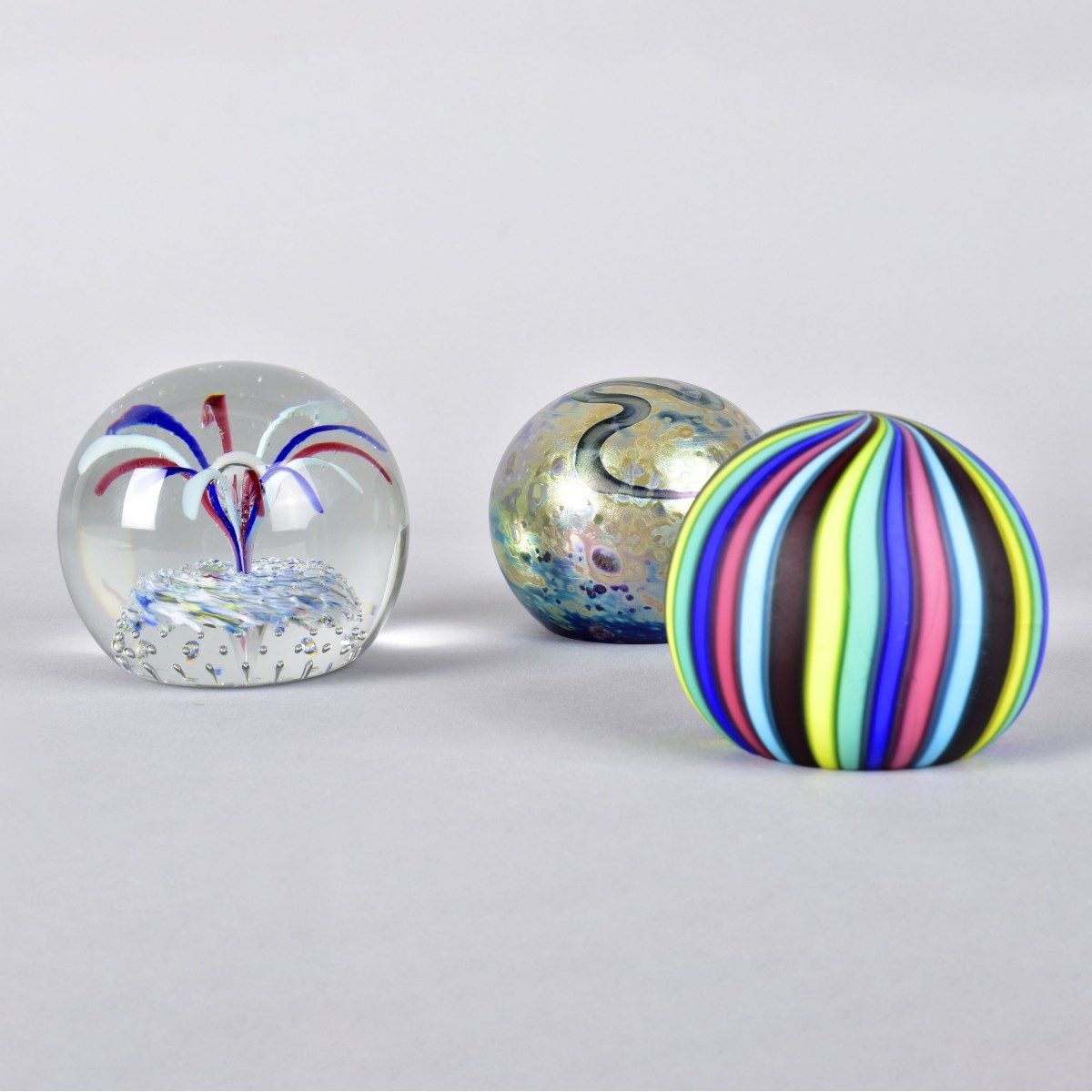 Three Vintage Art Glass Paperweights