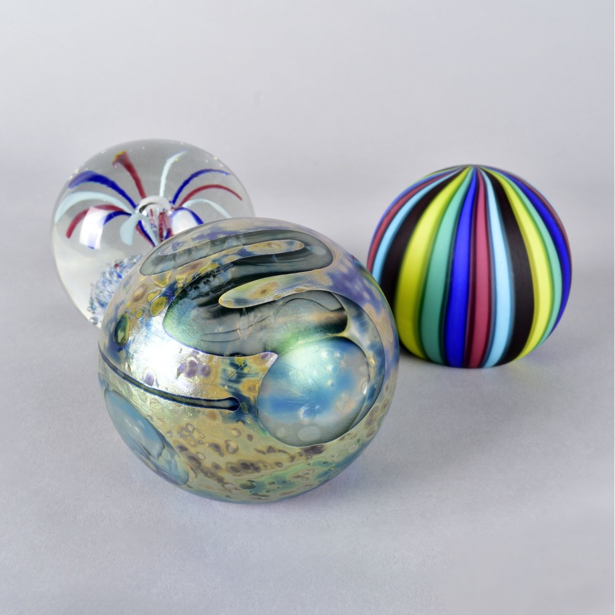 Three Vintage Art Glass Paperweights