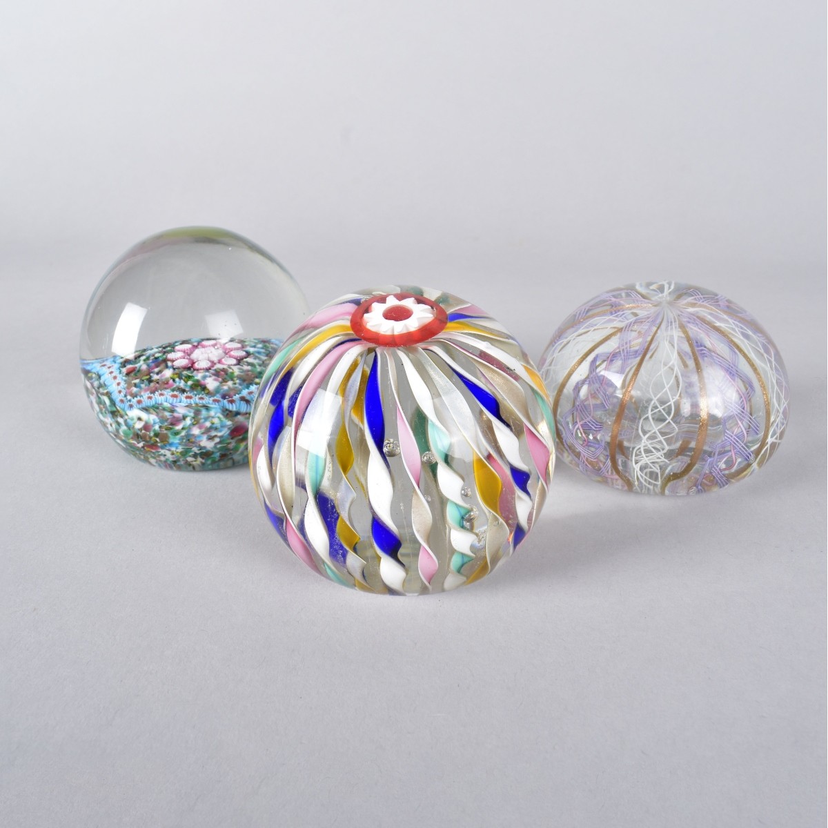 Three Vintage Art Glass Paperweights