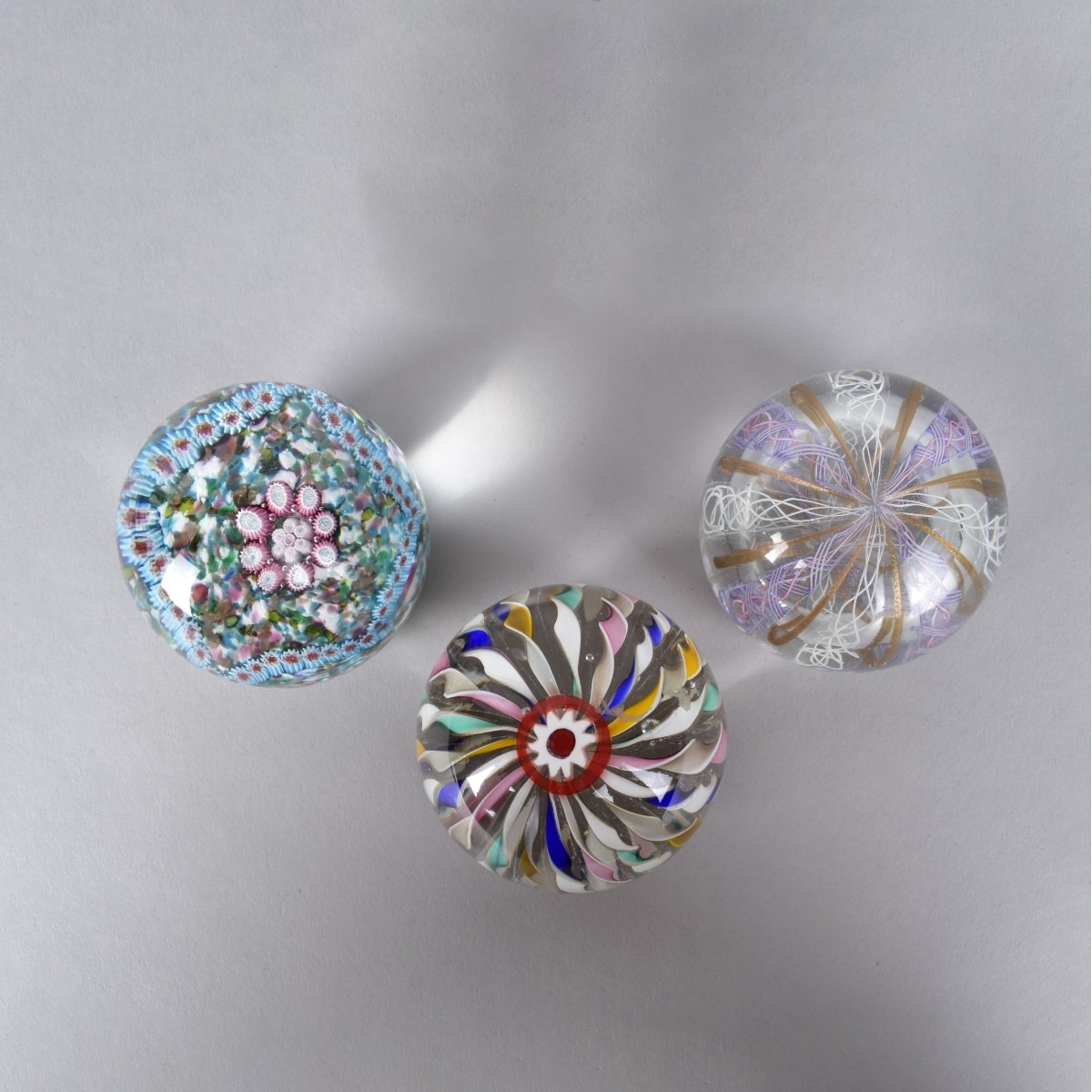 Three Vintage Art Glass Paperweights