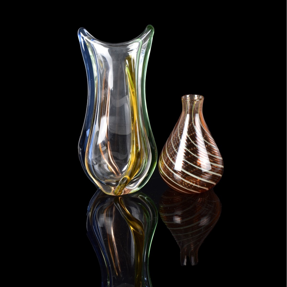 Two Vintage Art Glass Vases