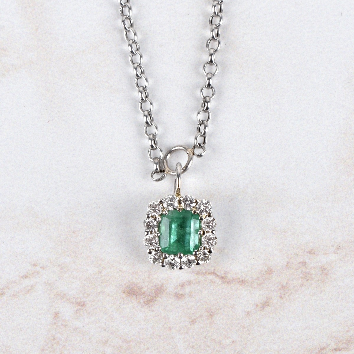 Emerald, Diamond and 14K Necklace