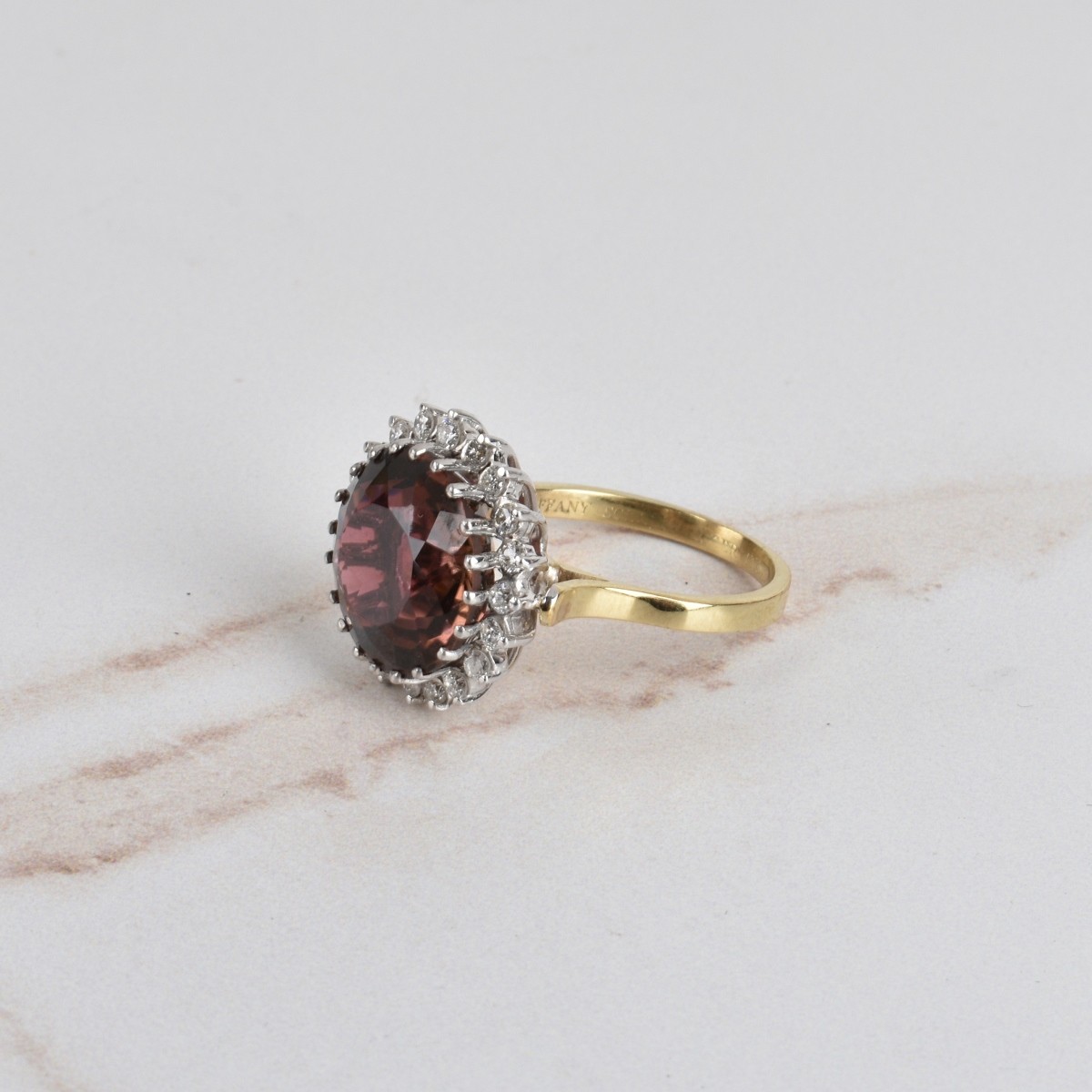 Rubelite, Diamond and 18K Ring