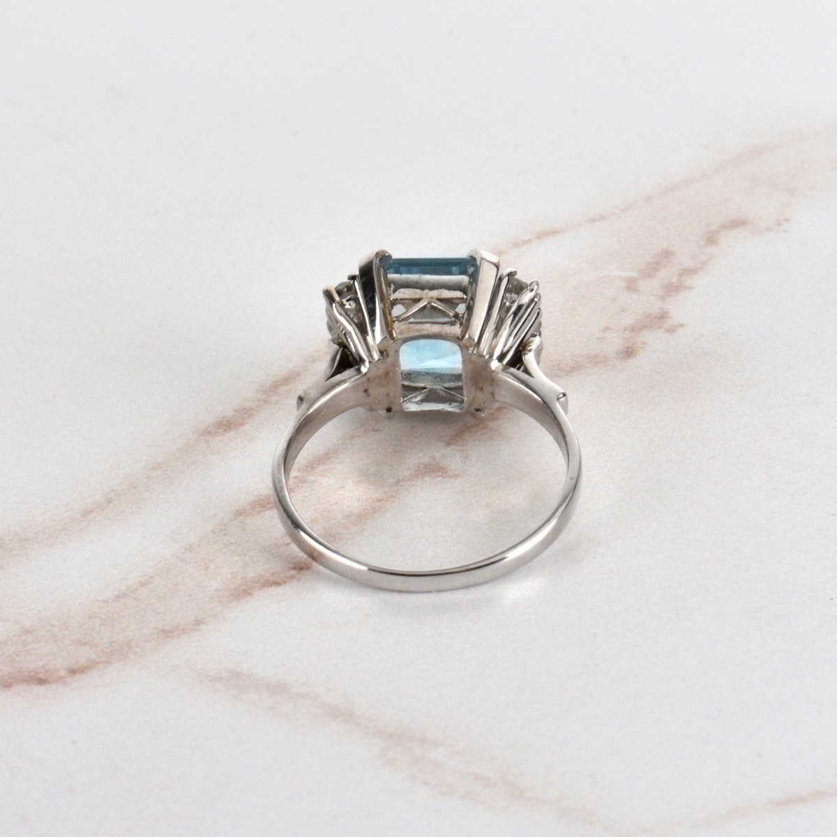 Aquamarine, Diamond and Platinum Ring