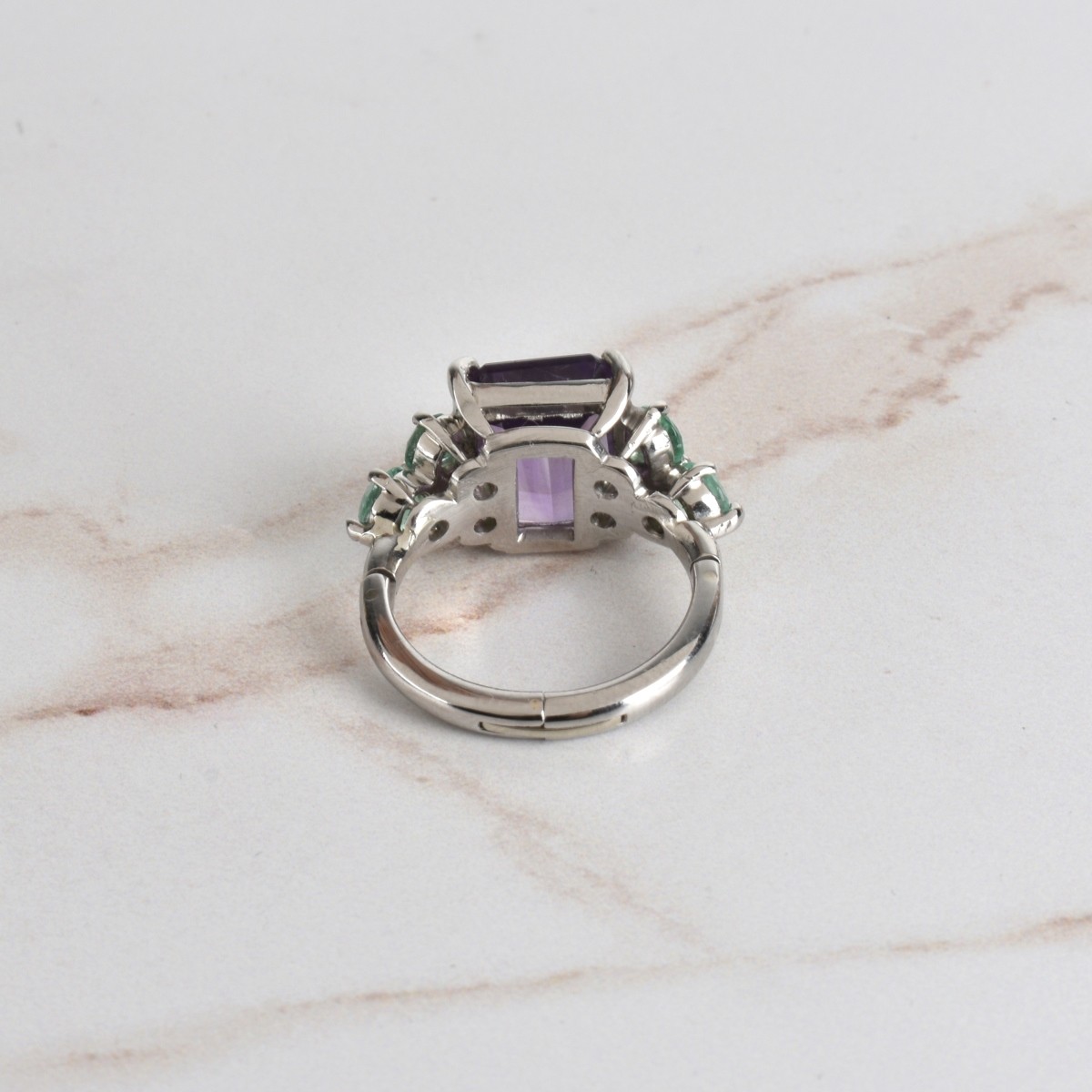 Amethyst, Emerald and Platinum Ring