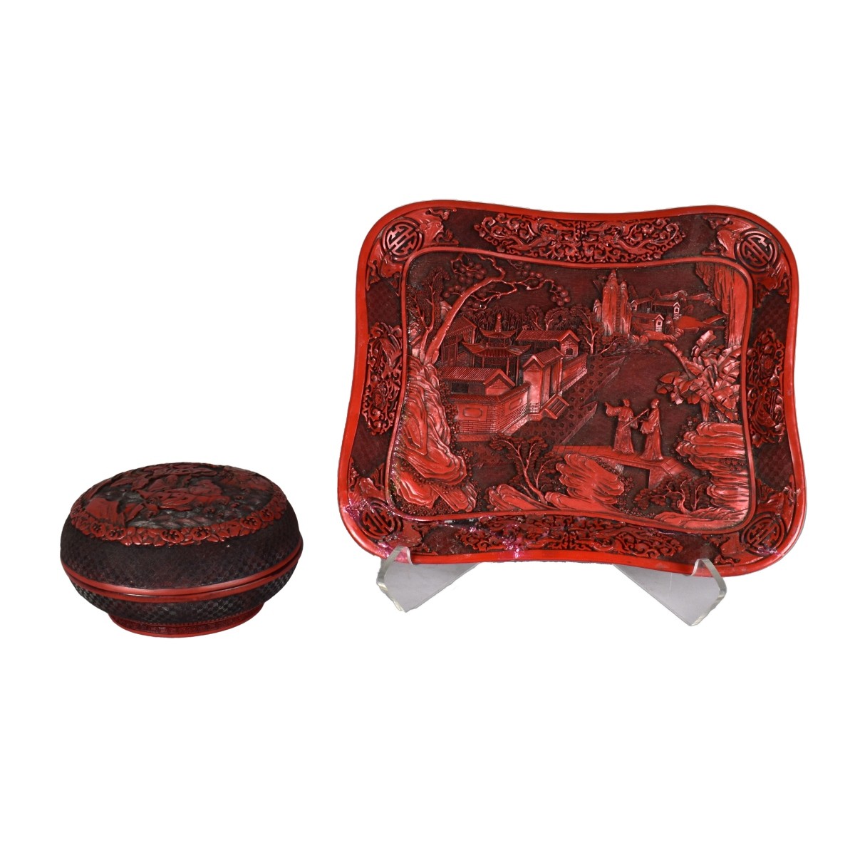 Two Chinese Cinnabar Tableware