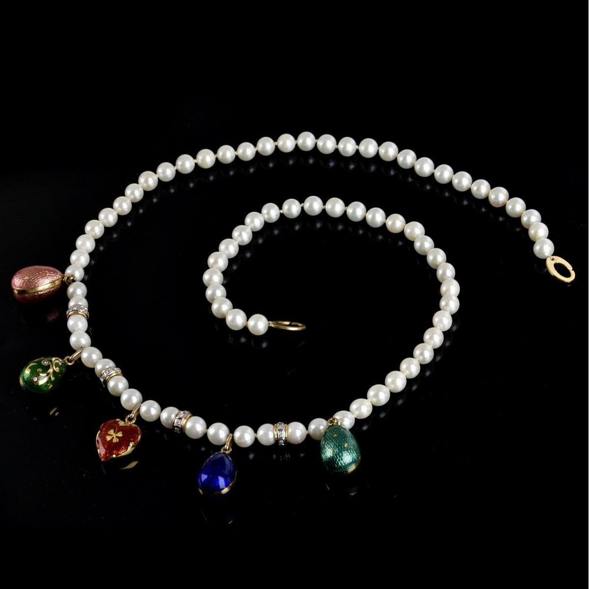 Pearl, Diamond, Enamel and 14K Necklace