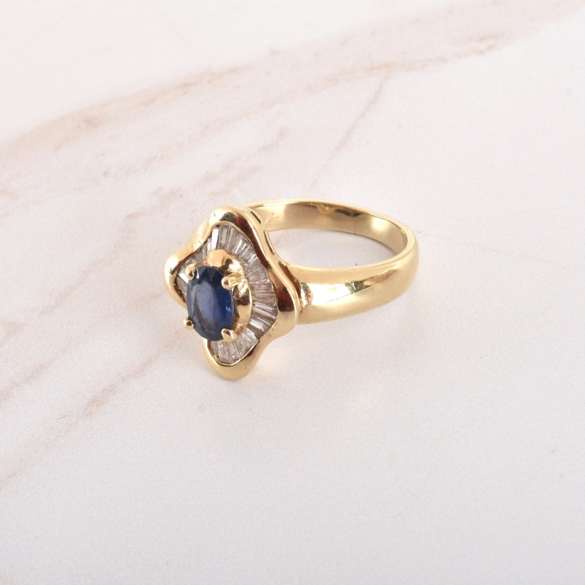 Sapphire, Diamond and 14K Ring