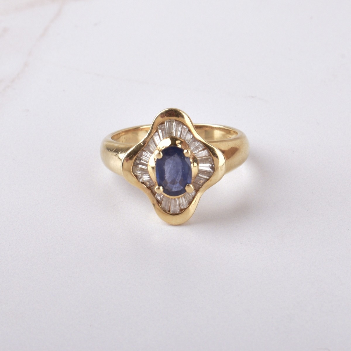 Sapphire, Diamond and 14K Ring