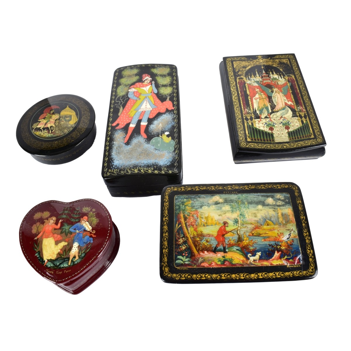 Russian Lacquered Wooden Boxes