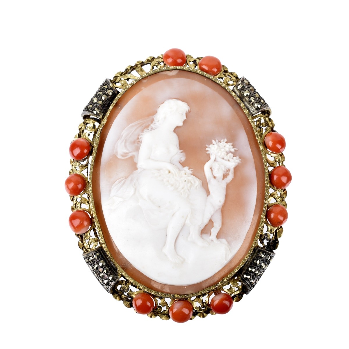 Large Carved Shell Cameo Brooch